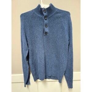 Banana Republic Mens Blue Button Mock Neck Sweater Raglan Sleeve Medium
